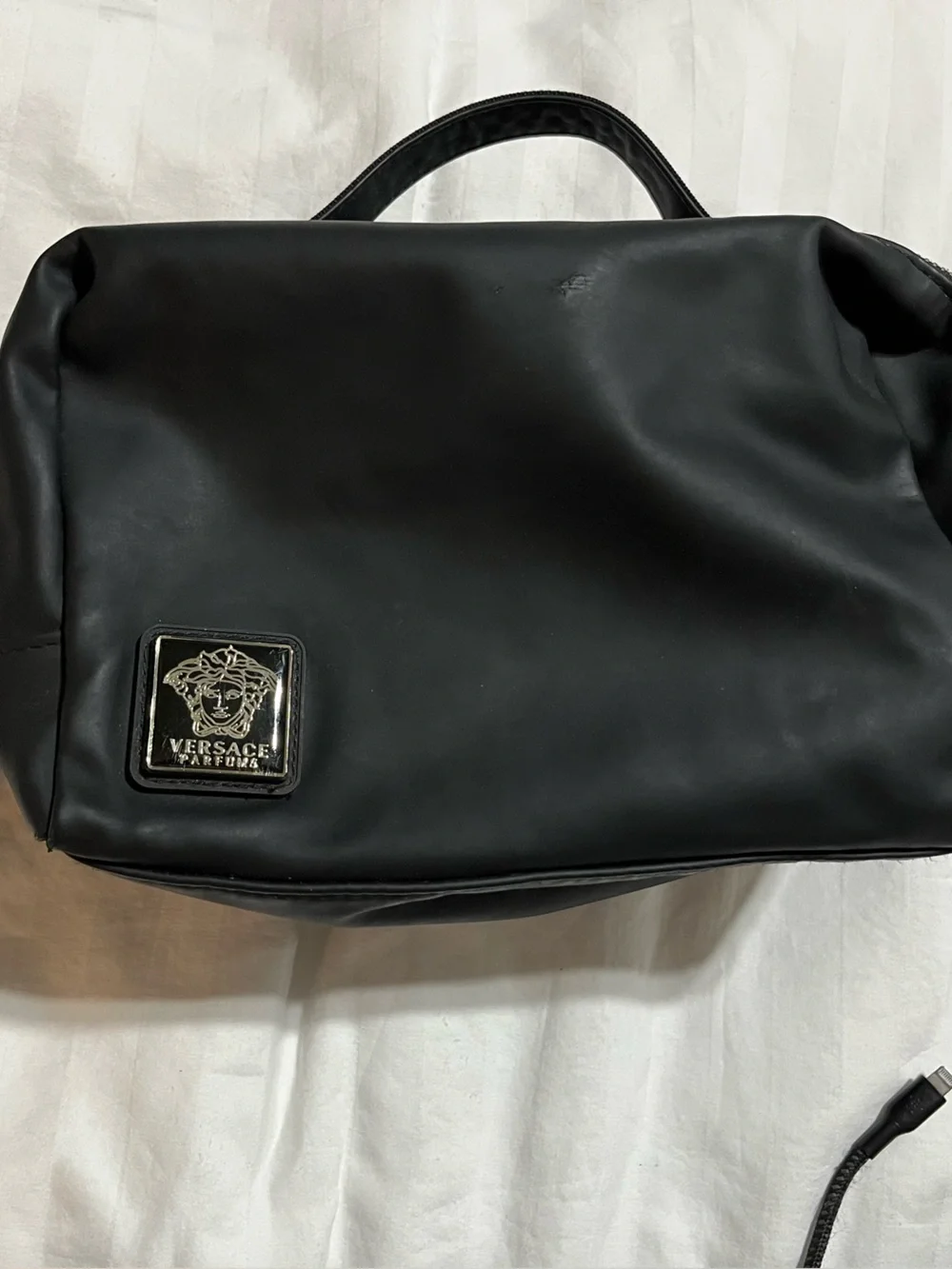 Versace Black Men’s Toiletry Bag with Medusa Logo Plaque